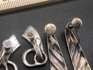 Lot 2 antique sterling silver screw-back earrings unique Art Deco Swirl shooting star rose Marcasites rainbow 925