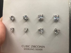 Gorgeous CZ earrings lot 4 pairs Brilliant round princess cut pear and heart shape new old stock 85