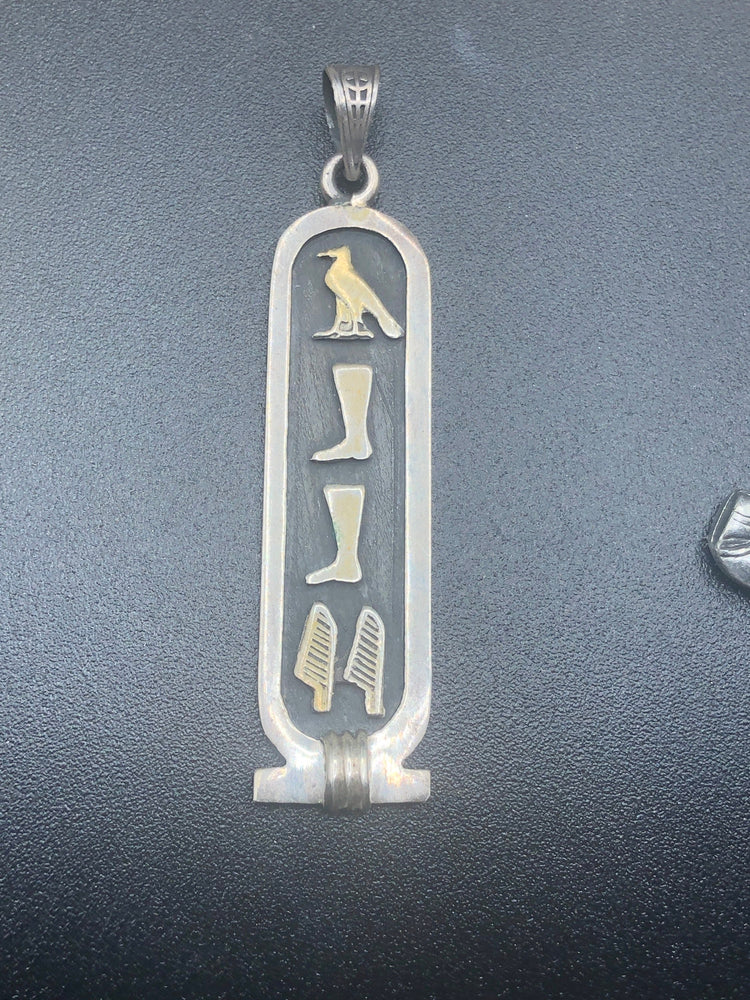 Vintage sterling silver Egyptian pendant 4 necklace hieroglyphics symbols 925