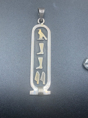 Vintage sterling silver Egyptian pendant 4 necklace hieroglyphics symbols 925