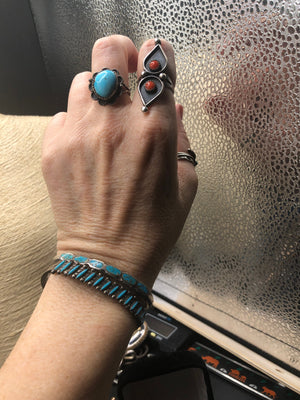 Vintage Native American Indian turquoise gemstone  southwestern Size 7.25 Sterling silver