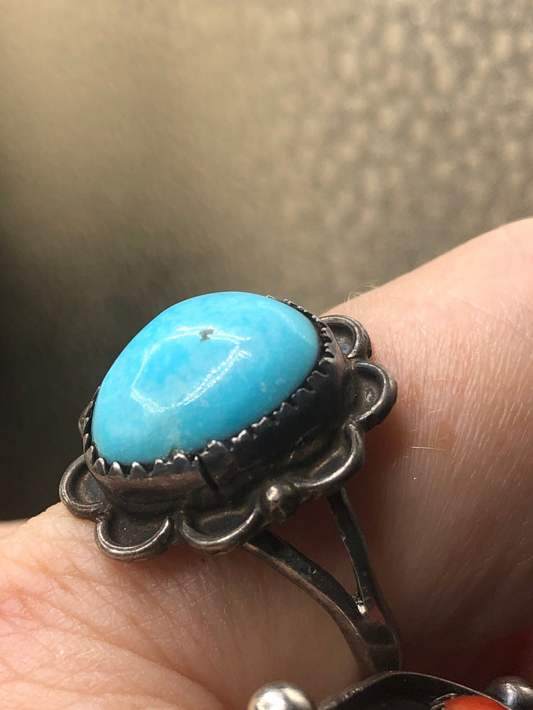 Vintage Native American Indian turquoise gemstone  southwestern Size 7.25 Sterling silver