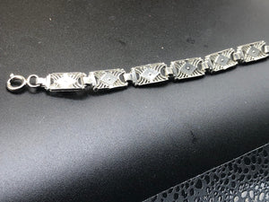 Vintage art deco rhinestone silver tone link bracelet 7 inch