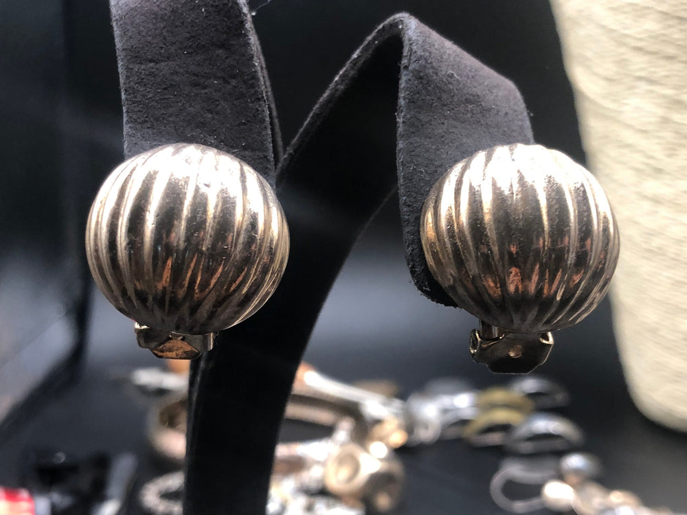 Big unusual Vintage sterling silver large hot air balloon Clip on earrings unique ball striped 925