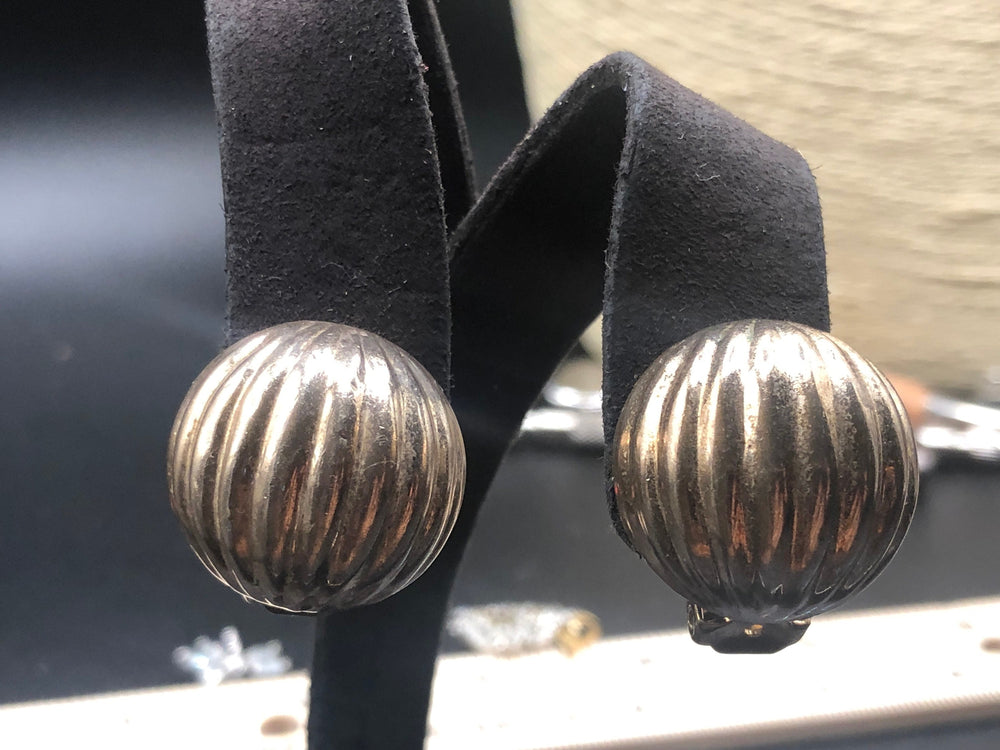 Big unusual Vintage sterling silver large hot air balloon Clip on earrings unique ball striped 925