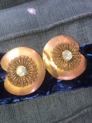1930s Brass Brooch & Velvet Sash Set – Pre-War Theater Jewelry – Non-Foiled Rhinestones – Czech Revival Style – Hand-Sewn Velvet