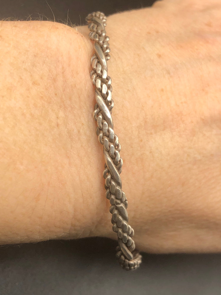 Vintage braided  mesh sterling silver 925 bangle bracelet stackable