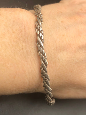 Vintage braided  mesh sterling silver 925 bangle bracelet stackable