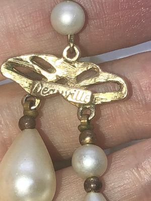 Vintage antique fake pearl Pinecone double strand necklace designer Deauville Costume beautiful