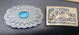 Vintage antique belt buckle lot Silvertone southwestern and South American Inlaid abalone swordfish/Marlin Faux turquoise men’s or women’s
