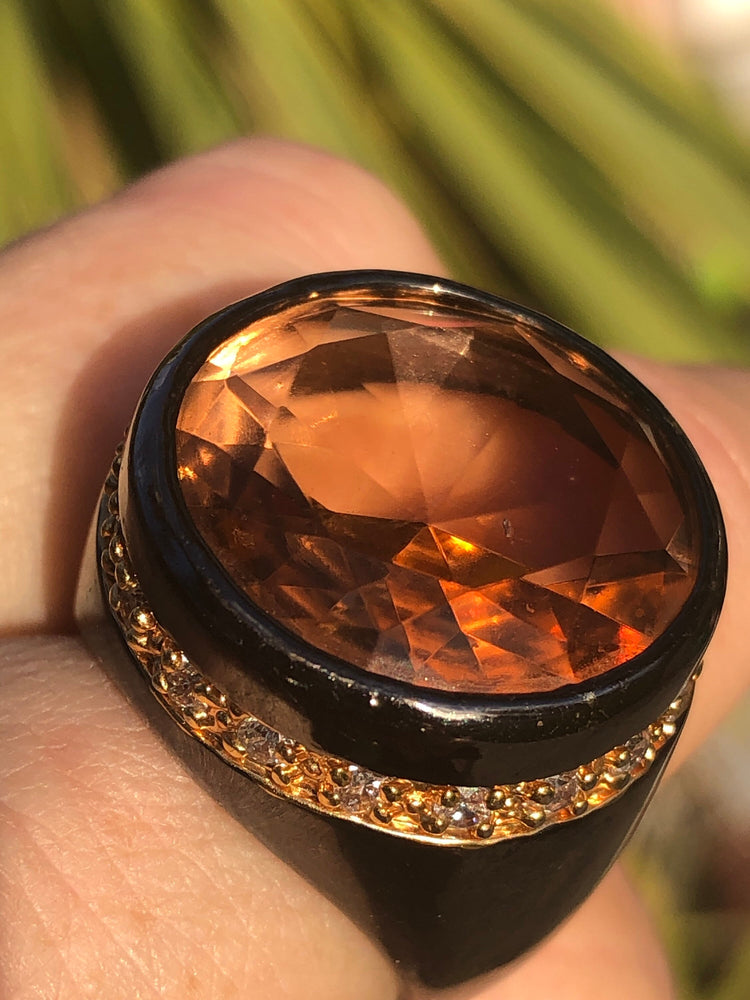 Huge Beautiful Light Orange Crystal CZ Designer Princess Amanda Borghese Statement Ring size 8  HSN