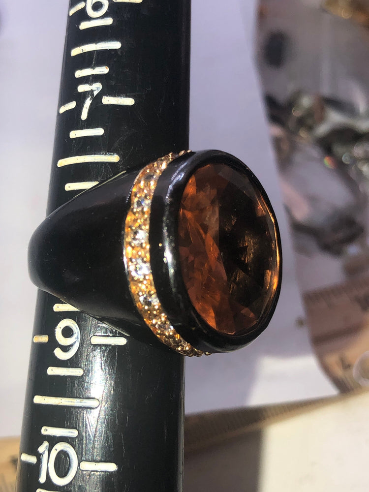 Huge Beautiful Light Orange Crystal CZ Designer Princess Amanda Borghese Statement Ring size 8  HSN