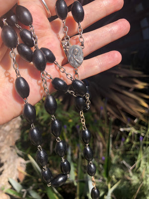 Antique vintage Black wooden large beaded rosary with huge cross crucifix beautiful