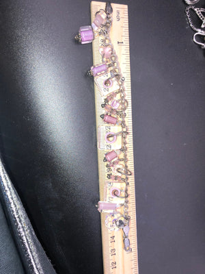 Vintage Murano glass Charms and beads geometric pink / purple bracelet and sterling silver chain  link Italian 925 Italy