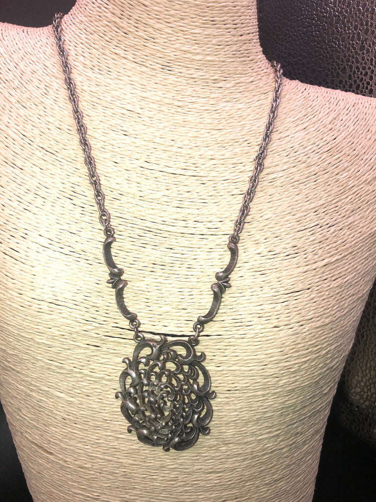 Antique vintage Silvertone Victorian style choker necklace and charm bracelet ornate