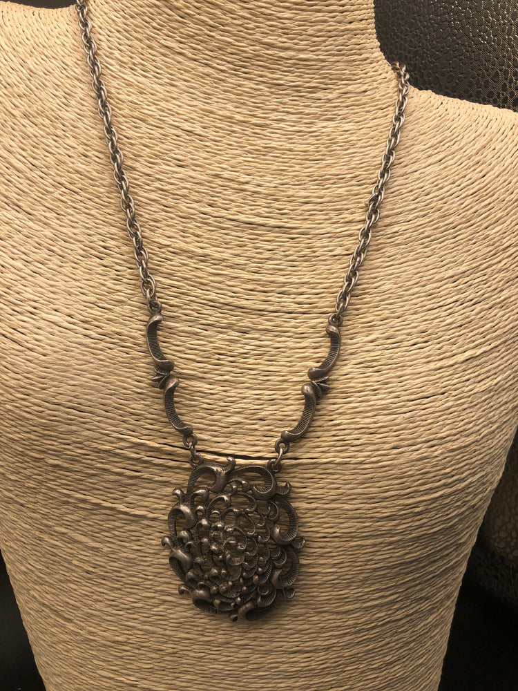 Antique vintage Silvertone Victorian style choker necklace and charm bracelet ornate