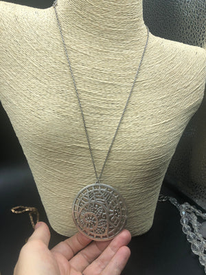 Antique art nouveau large floral circle round pendant Poinsettia Art deco silver and sterling silver chain atlas