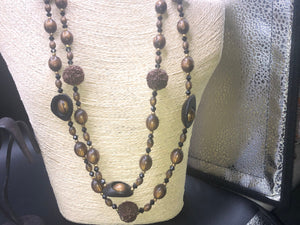 Antique Vintage multi strand custom necklace made with genuine seeds large Rudraksha And black walnut slices beautiful cocktail necklace