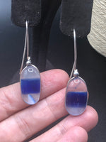 Vintage clear and cobalt blue glass earrings sterling silver hook ear wires Unique and beautiful. Murano