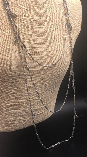 Vintage antique designer Goldette bezel set crystal necklace silver tone multi strand Costume necklace