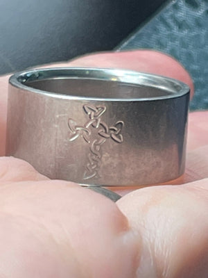 Nice large 12mm wide mens band ring celtic cross psalms 37 titanium ERA Size 12.5 wedding or engagement unique