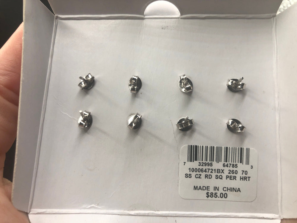 Gorgeous CZ earrings lot 4 pairs Brilliant round princess cut pear and heart shape new old stock 85