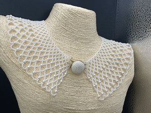 Vintage large pearly white seed beads beaded bib collar necklace Hong Kong beaded clasp