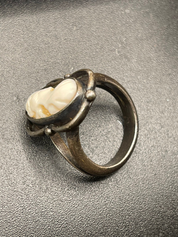 Victorian Antique shell cameo carved sterling silver ring old size 6.5