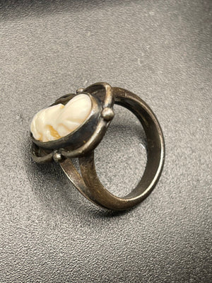 Victorian Antique shell cameo carved sterling silver ring old size 6.5