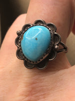 Vintage Native American Indian turquoise gemstone  southwestern Size 7.25 Sterling silver