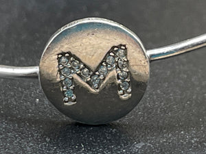 Cute sterling silver 925 bangle bracelet scissors / crystals initial M - Smaller size