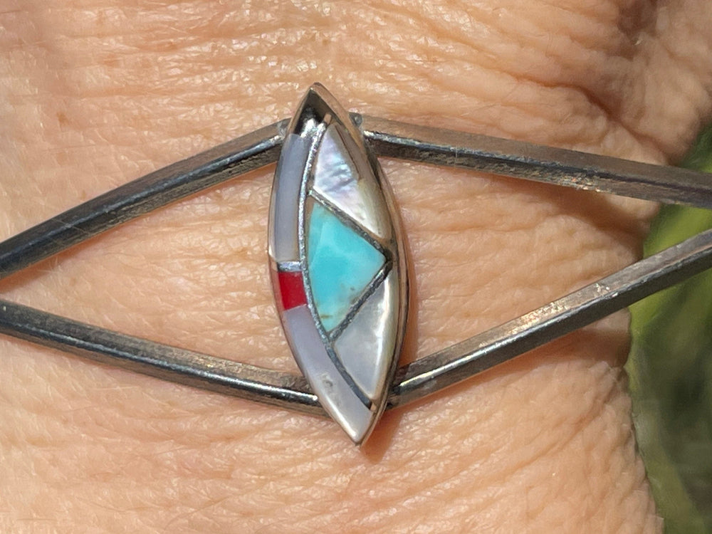 Nice big southwestern silver cuff bracelet and laid mother of pearl turquoise red coral black onyx men’s or women’s larger wrist