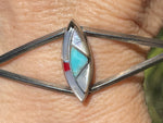Nice big southwestern silver cuff bracelet and laid mother of pearl turquoise red coral black onyx men’s or women’s larger wrist