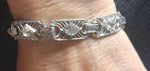 Vintage art deco rhinestone silver tone link bracelet 7 inch