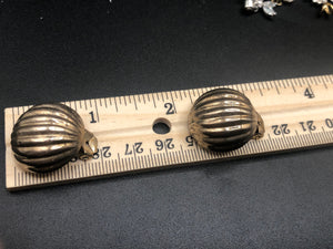 Big unusual Vintage sterling silver large hot air balloon Clip on earrings unique ball striped 925