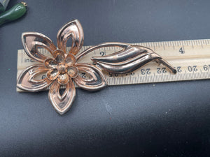 Antique vintage rose gold over sterling silver large flower brooch pin