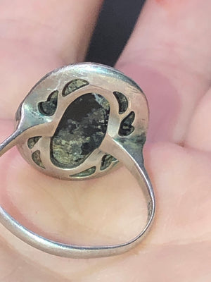 Antique Art Deco 835 silver big black onyx surrounded by marcasite rings size 7