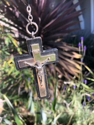 Antique vintage Black wooden large beaded rosary with huge cross crucifix beautiful