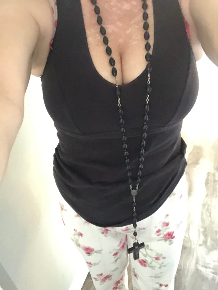 Antique vintage Black wooden large beaded rosary with huge cross crucifix beautiful