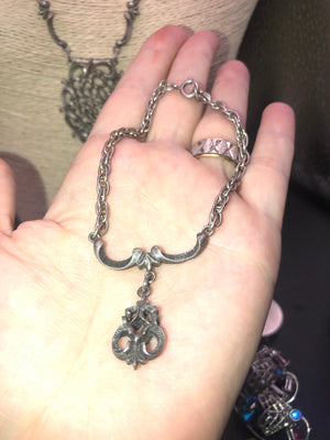 Antique vintage Silvertone Victorian style choker necklace and charm bracelet ornate