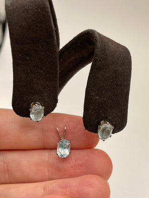 Vintage blue topaz gemstone earrings and pendant 4 necklace Sterling silver set