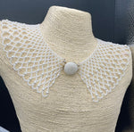 Vintage large pearly white seed beads beaded bib collar necklace Hong Kong beaded clasp