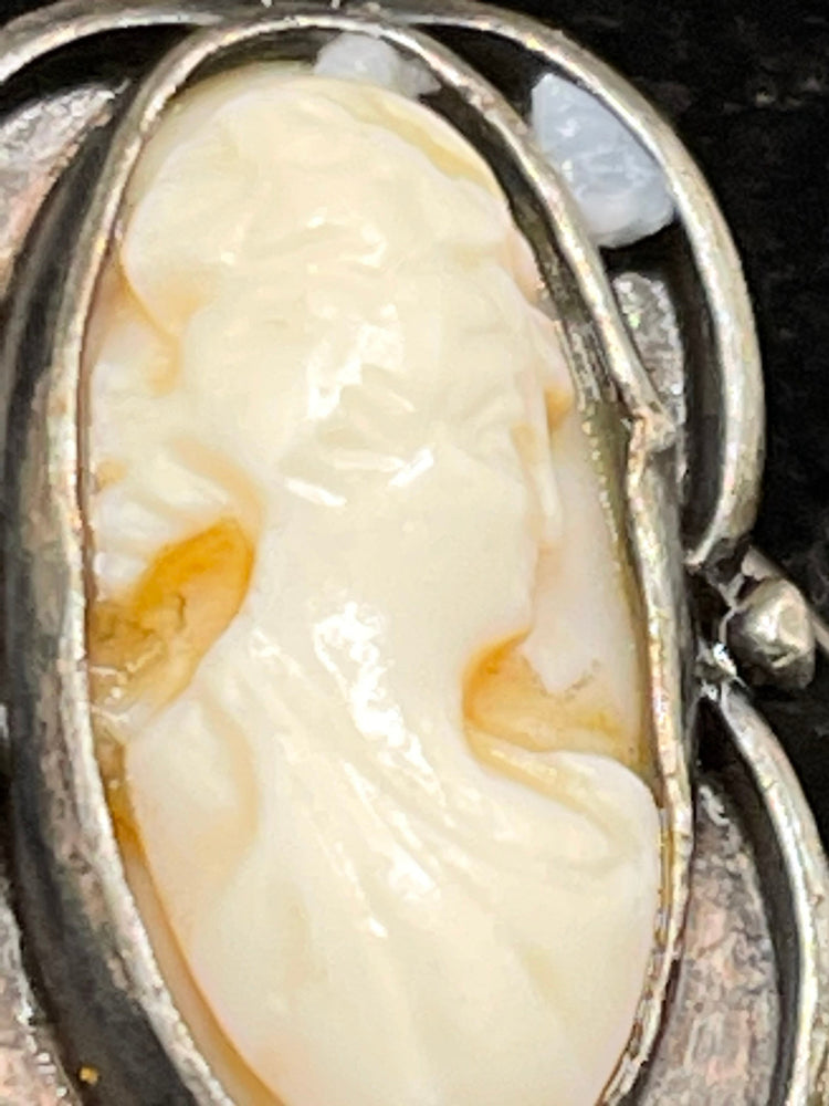 Victorian Antique shell cameo carved sterling silver ring old size 6.5