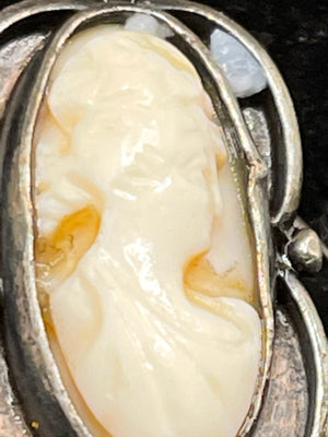 Victorian Antique shell cameo carved sterling silver ring old size 6.5