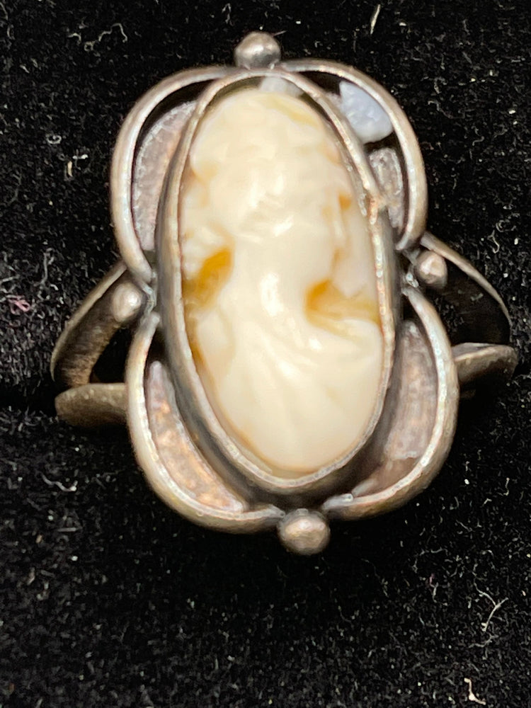 Victorian Antique shell cameo carved sterling silver ring old size 6.5