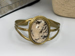 Vintage Southwestern / Native American Brass Cuff Bracelet - Large White Buffalo Cabochon Gemstone - Larger size men’s or women’s