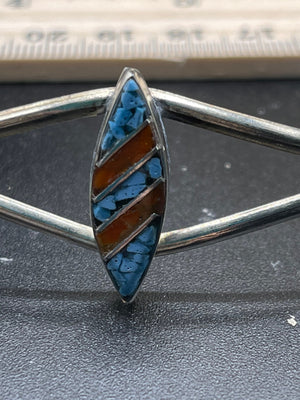 Neat big inlaid cuff silver bracelet Turquoise and red coral Southwestern men’s men’s or women’s larger wrist