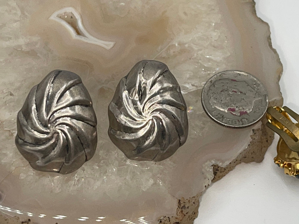Vintage Sterling Silver 925 Stud Earrings - Swirl Style Design Lightweight