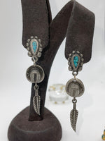 Vintage Western Turquoise Gemstone Earrings with Cowboy Hats & Feathers
