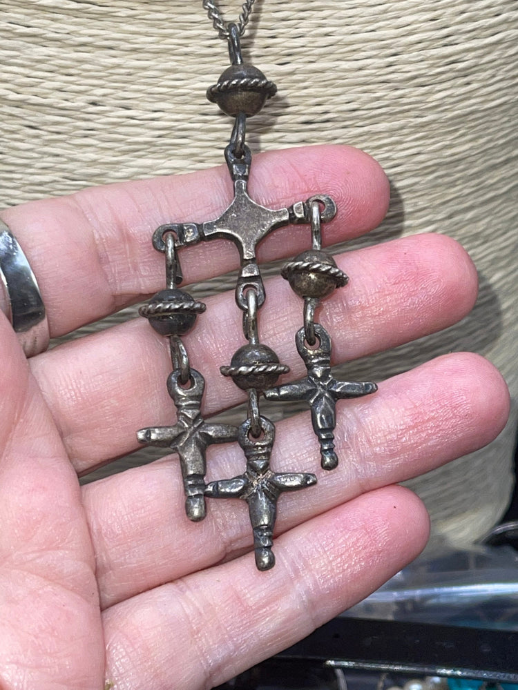 Antique Vintage big crucifix cross Taxco Mexico Yalalag Dangles tassels amazing rare Sterling silver 925 CEL Mexican Artisan chain necklace